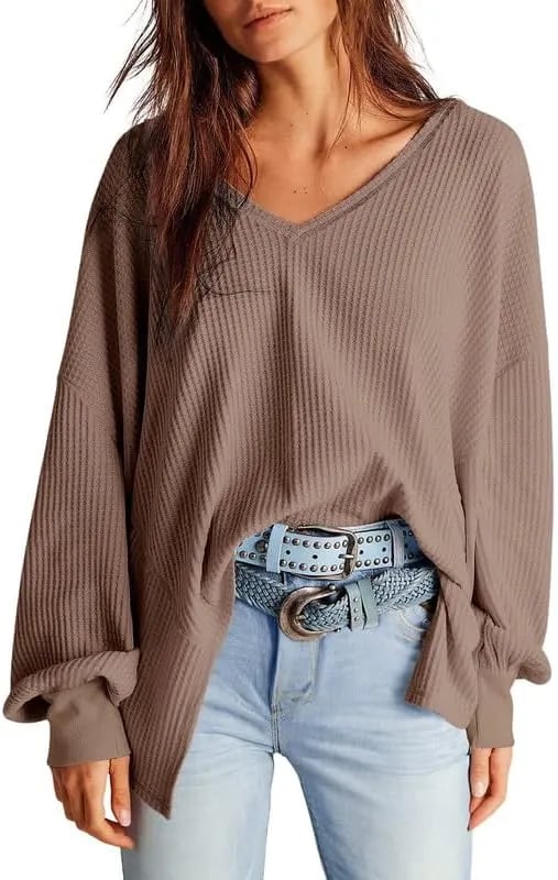 🔥Soldes de début d'automne -69 % DE RÉDUCTION Aujourd'hui🔥Hauts en tricot gaufré pour femme Manches longues lanterne Chemisiers décontractés