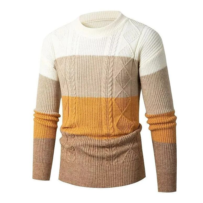 Herren Pullover mit Rundhalsausschnitt im Trendfarbblock-Zopfmuster