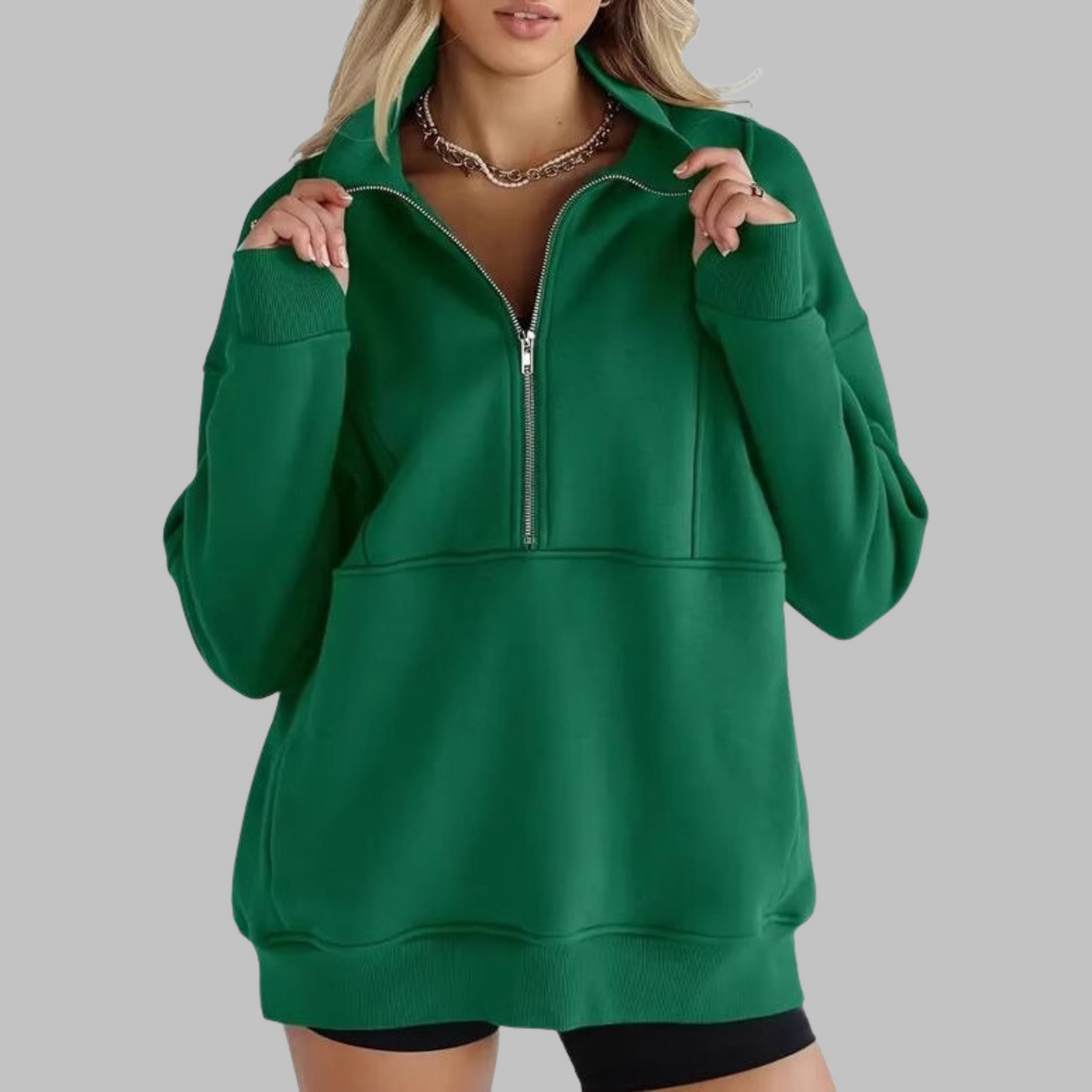 ✨Haut-1 Pull 2025✨ Sweat-shirt ample à col, demi-zip et manches longues pour femmes, collection automne/hiver
