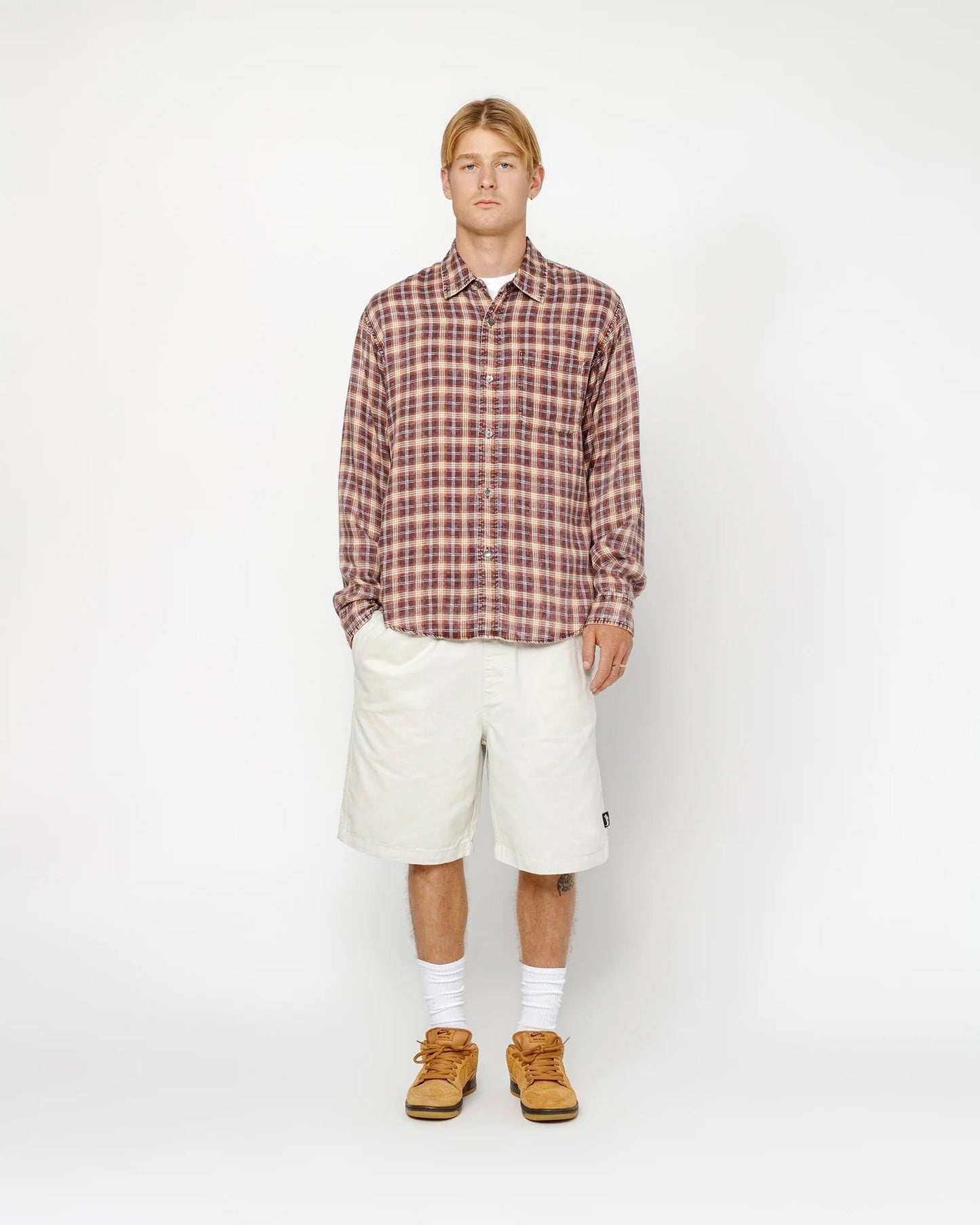 SHORT DE BAIN EN COTON BROSSÉ