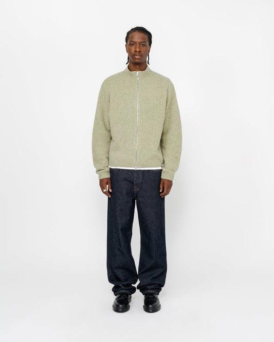 Pull en mérinos brossé, entièrement zippé