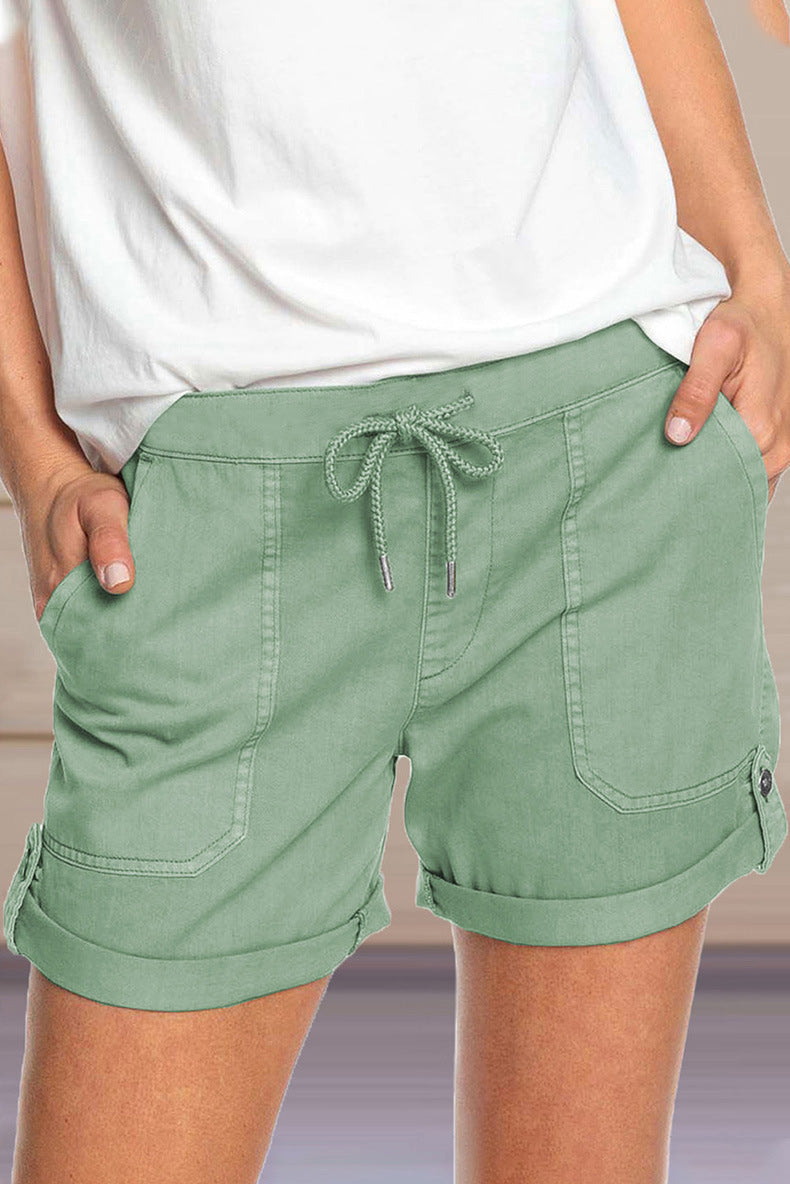 Shorts pour femme avec cordon de serrage réglable à la taille et ourlet retroussé