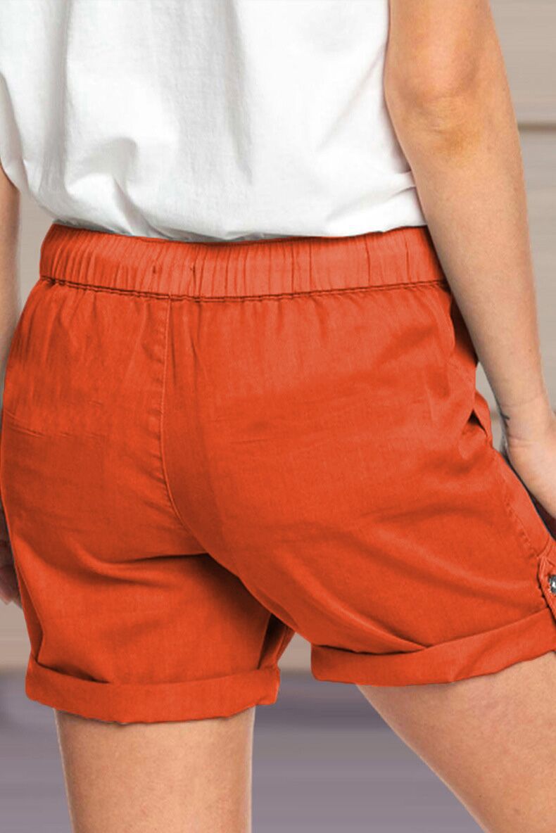 Shorts pour femme avec cordon de serrage réglable à la taille et ourlet retroussé