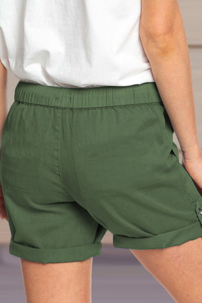 Shorts pour femme avec cordon de serrage réglable à la taille et ourlet retroussé