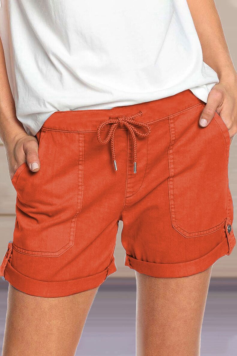 Shorts pour femme avec cordon de serrage réglable à la taille et ourlet retroussé