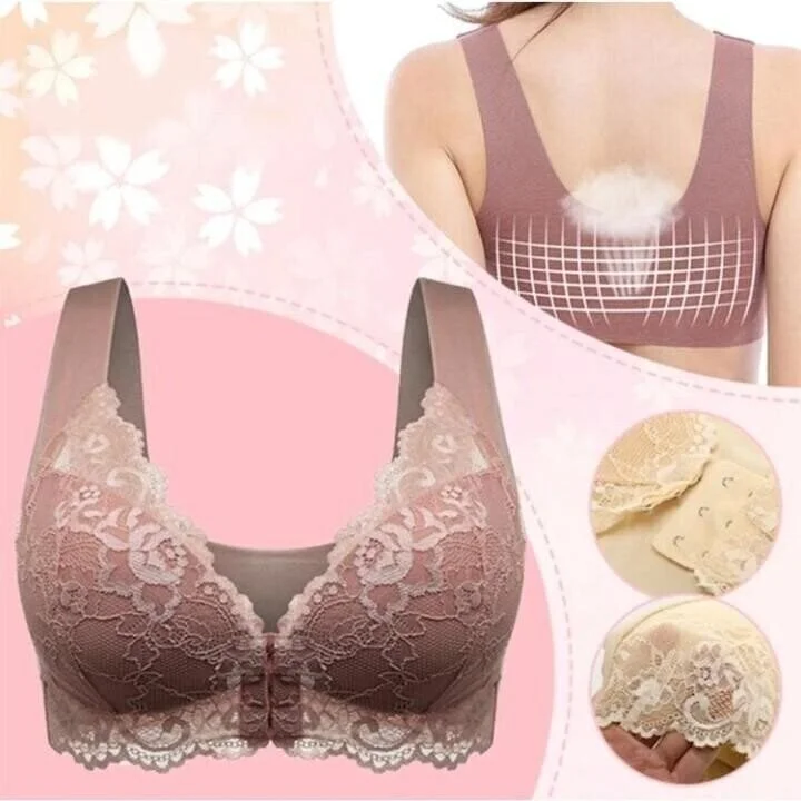 💕1 acheté = 1 gratuit💕 Soutien-gorge sans fil push-up confortable avec fermeture avant et maintien 5D