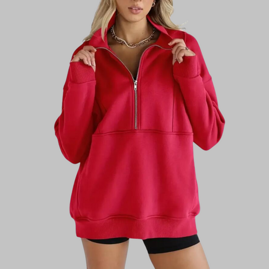 ✨Haut-1 Pull 2025✨ Sweat-shirt ample à col, demi-zip et manches longues pour femmes, collection automne/hiver