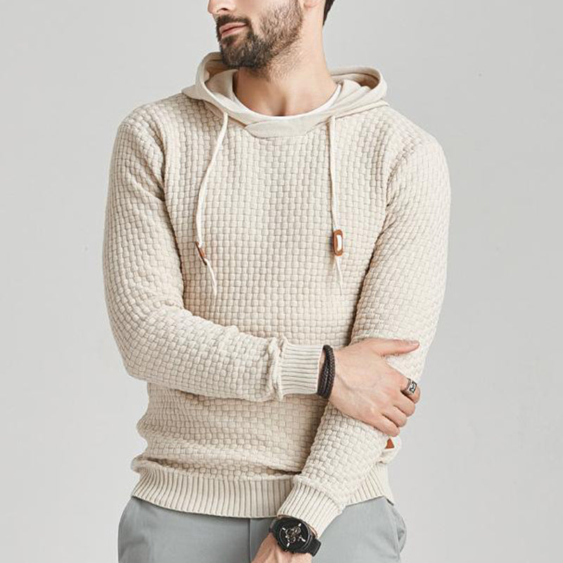 Pull homme à capuche en jacquard motif carreaux style basique vintage