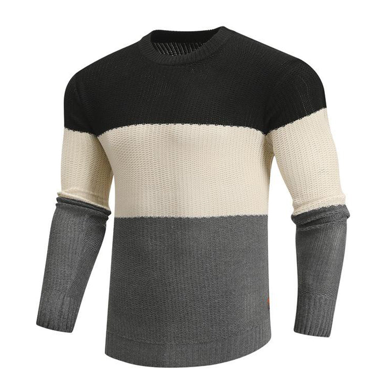 Pull col rond coupe ajustée à rayures colorblock pour homme