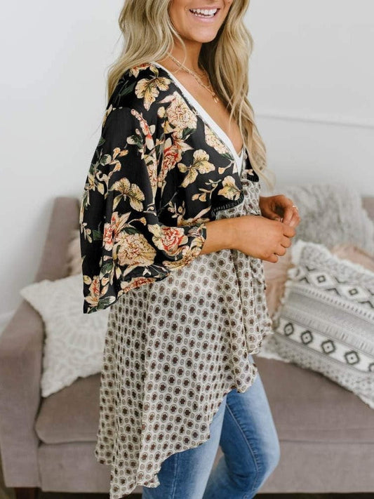 Cardigans Kimono Femme à Manches Volantes et Nœud, Imprimé Floral, Bohème Fluide et Ample