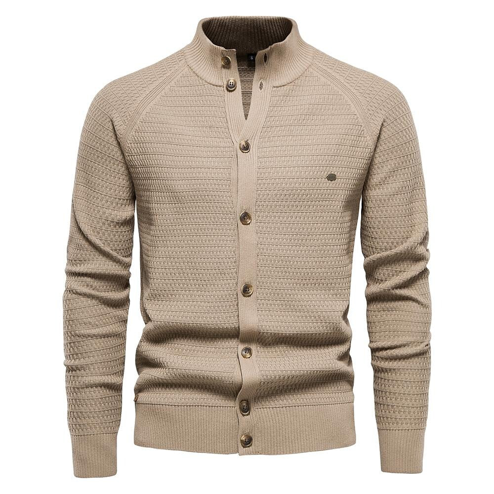 Cardigan tricoté col montant à motif texturé pour homme