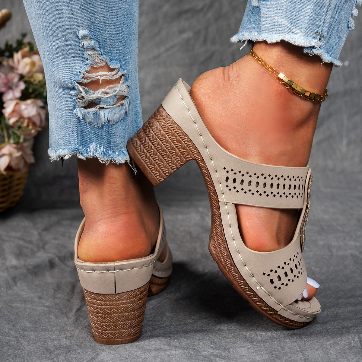 Orthopedic Rhinestones Heel Sandals