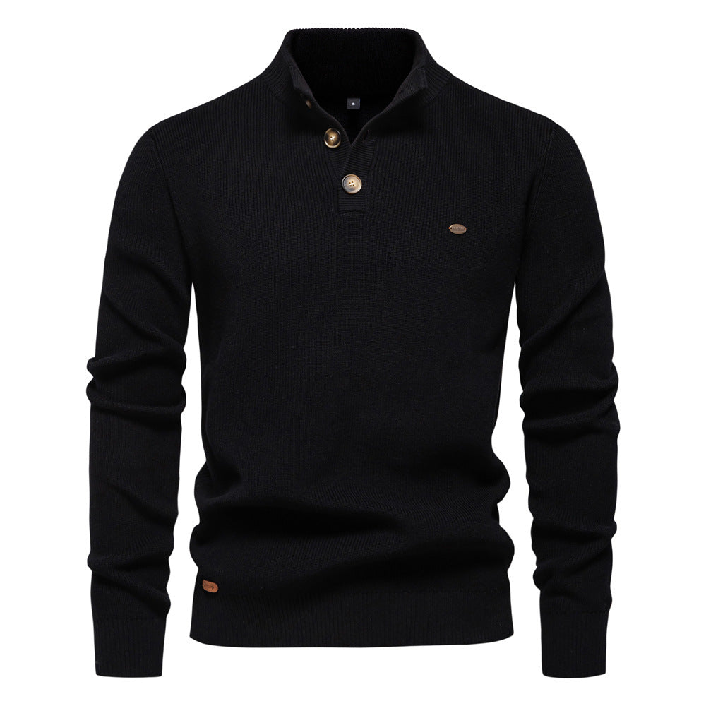 Pull en coton à col montant et boutons pour homme