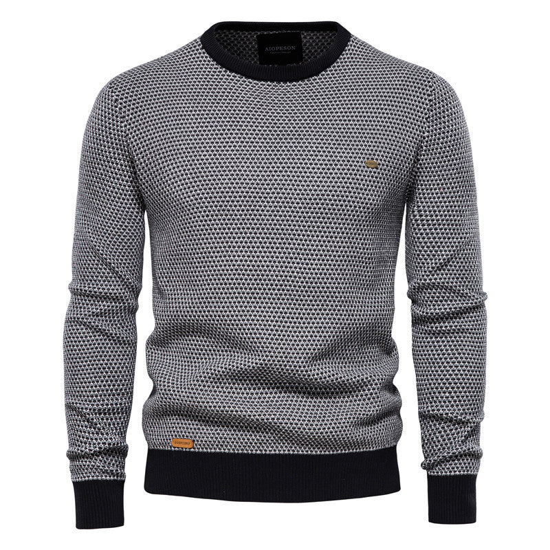 Pull décontracté chaud en coton contrastant à col rond pour homme