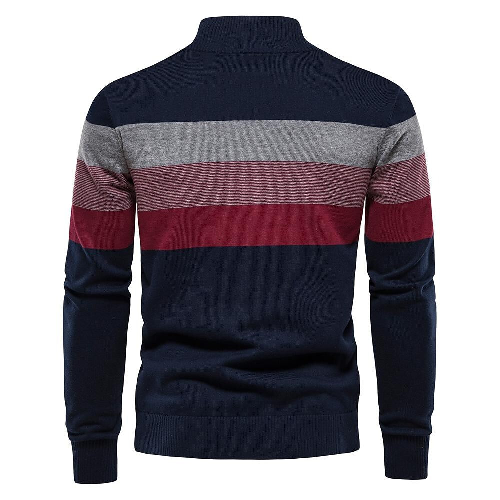 Pull homme à col montant zippé et rayures contrastées