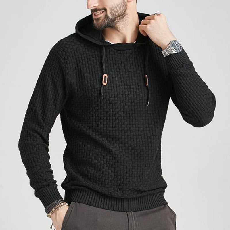 Pull homme à capuche en jacquard motif carreaux style basique vintage