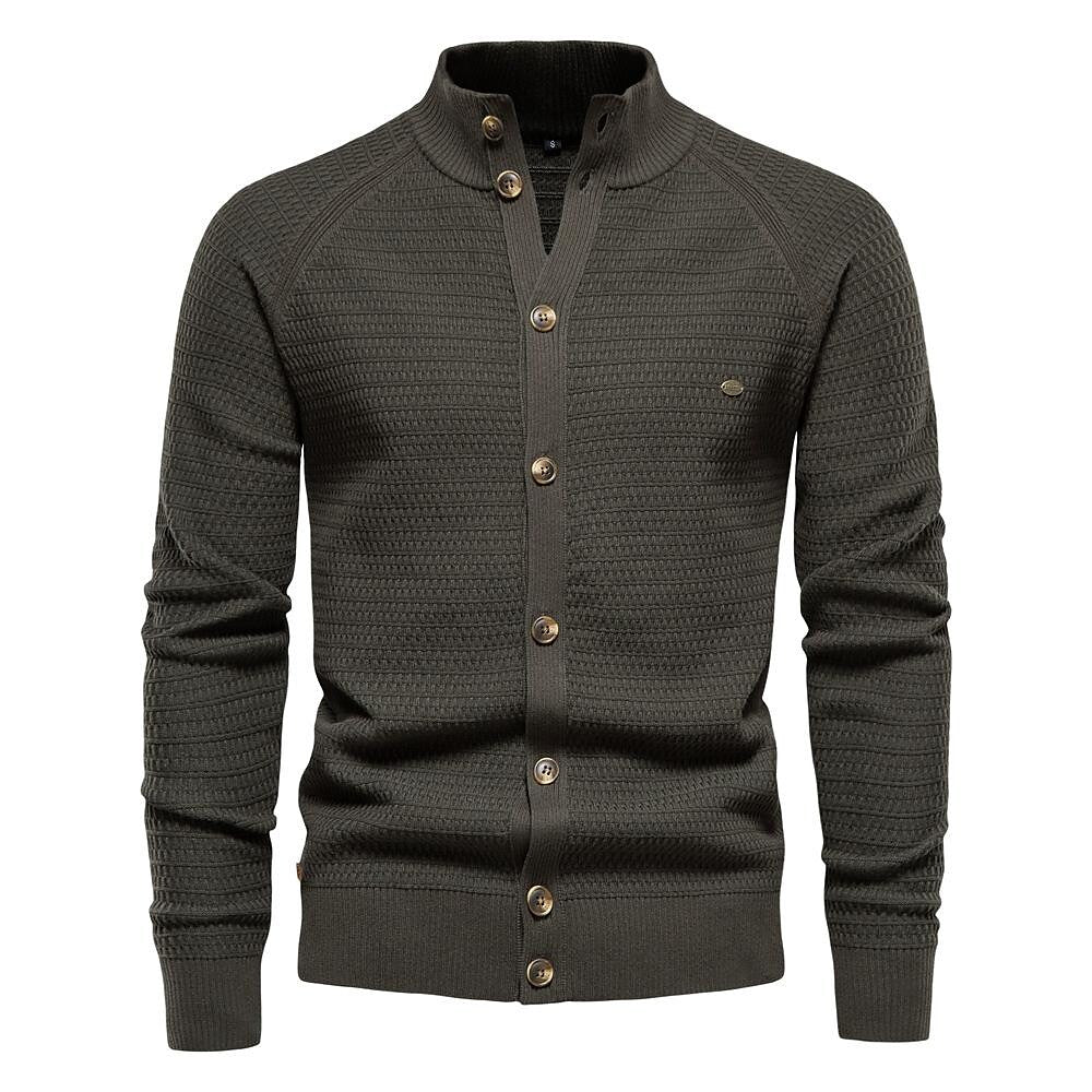 Cardigan tricoté col montant à motif texturé pour homme