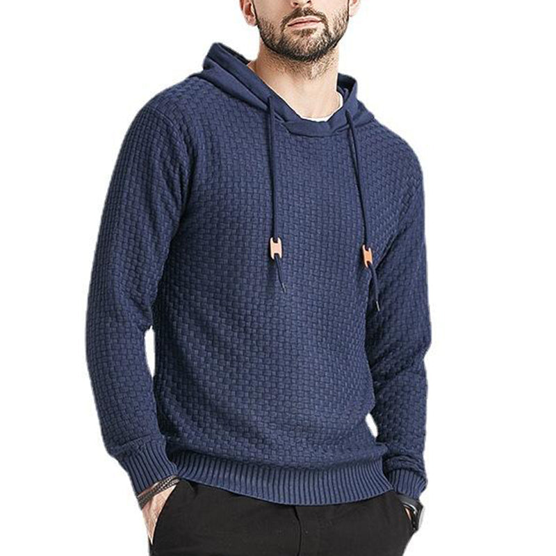 Pull homme à capuche en jacquard motif carreaux style basique vintage