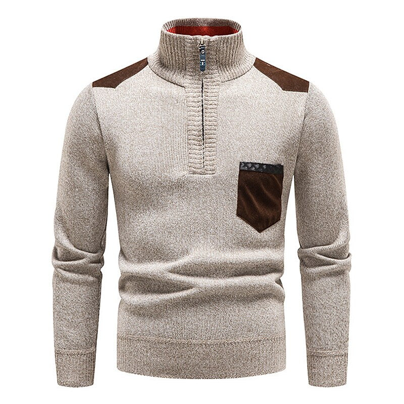 Pull en molleton demi-zippé pour homme, col montant et blocs de couleur