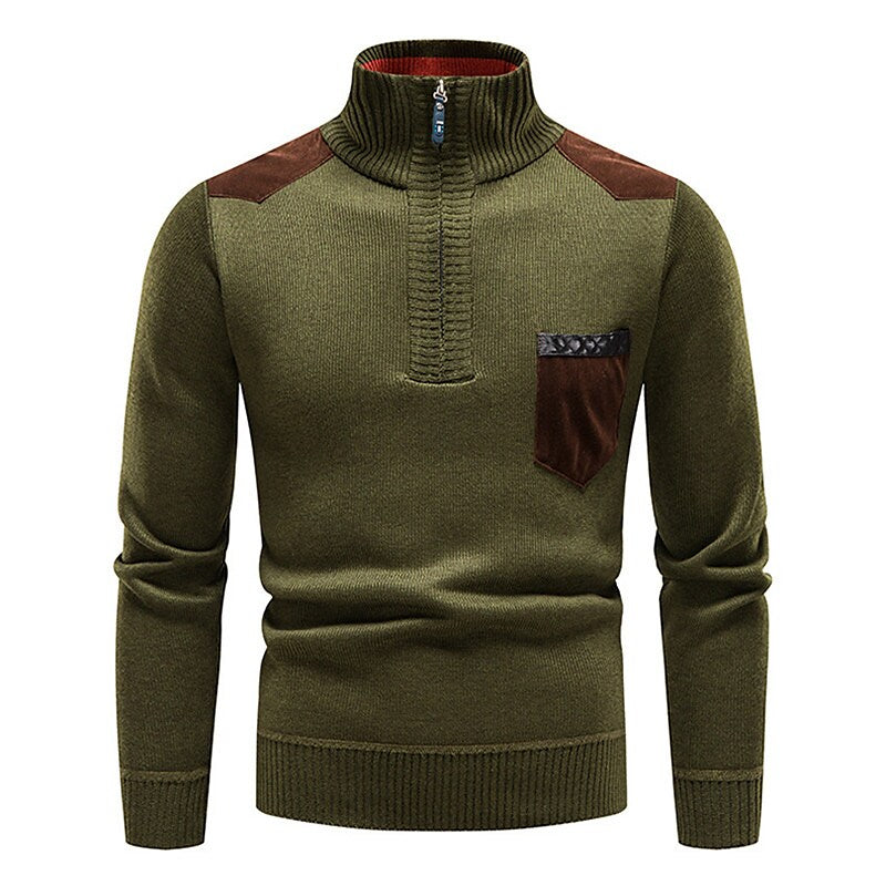 Pull en molleton demi-zippé pour homme, col montant et blocs de couleur