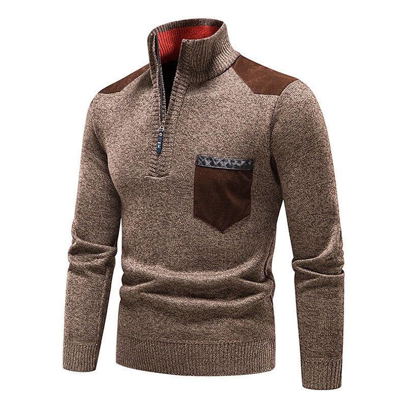 Pull en molleton demi-zippé pour homme, col montant et blocs de couleur