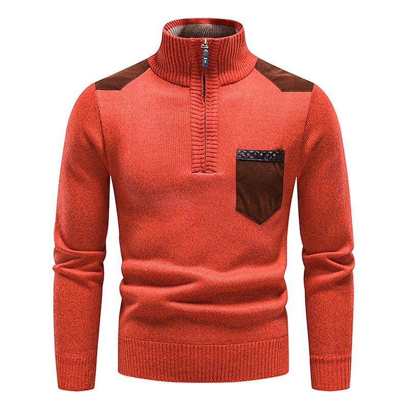 Pull en molleton demi-zippé pour homme, col montant et blocs de couleur