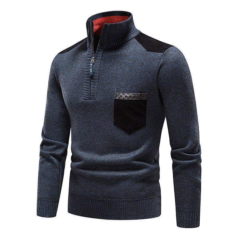 Pull en molleton demi-zippé pour homme, col montant et blocs de couleur