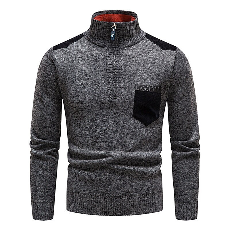 Pull en molleton demi-zippé pour homme, col montant et blocs de couleur